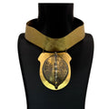 Vintage Brass Silver Ethiopian Statement Necklace Hammered Tribal Design Pendant