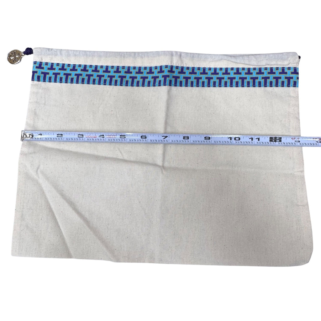 Tory Burch White Canvas Dust Bag Authentic Blue Pattern & Gold Logo Charm 13"x10