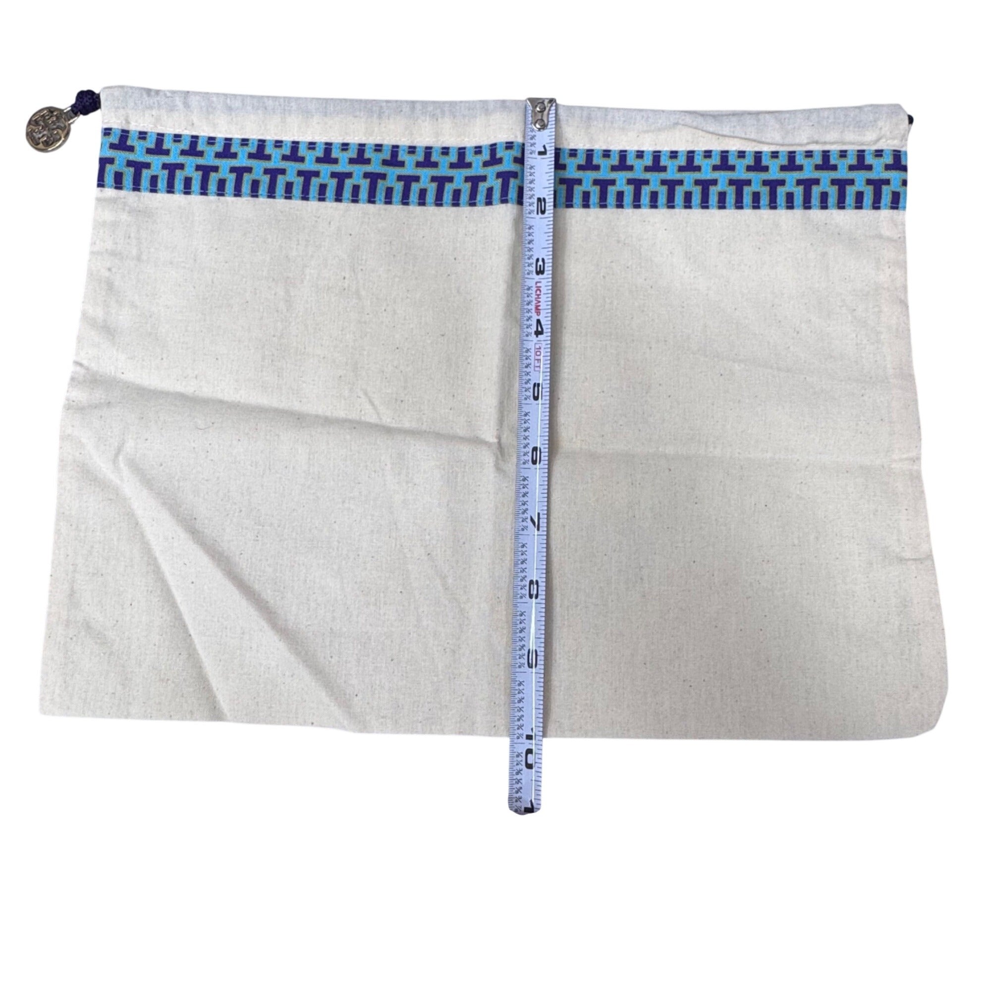 Tory Burch White Canvas Dust Bag Authentic Blue Pattern & Gold Logo Charm 13"x10