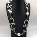 Brighton Bellows Silver-Tone Necklace Ornate Scrollwork Faux Pearl Beads 22" NEW