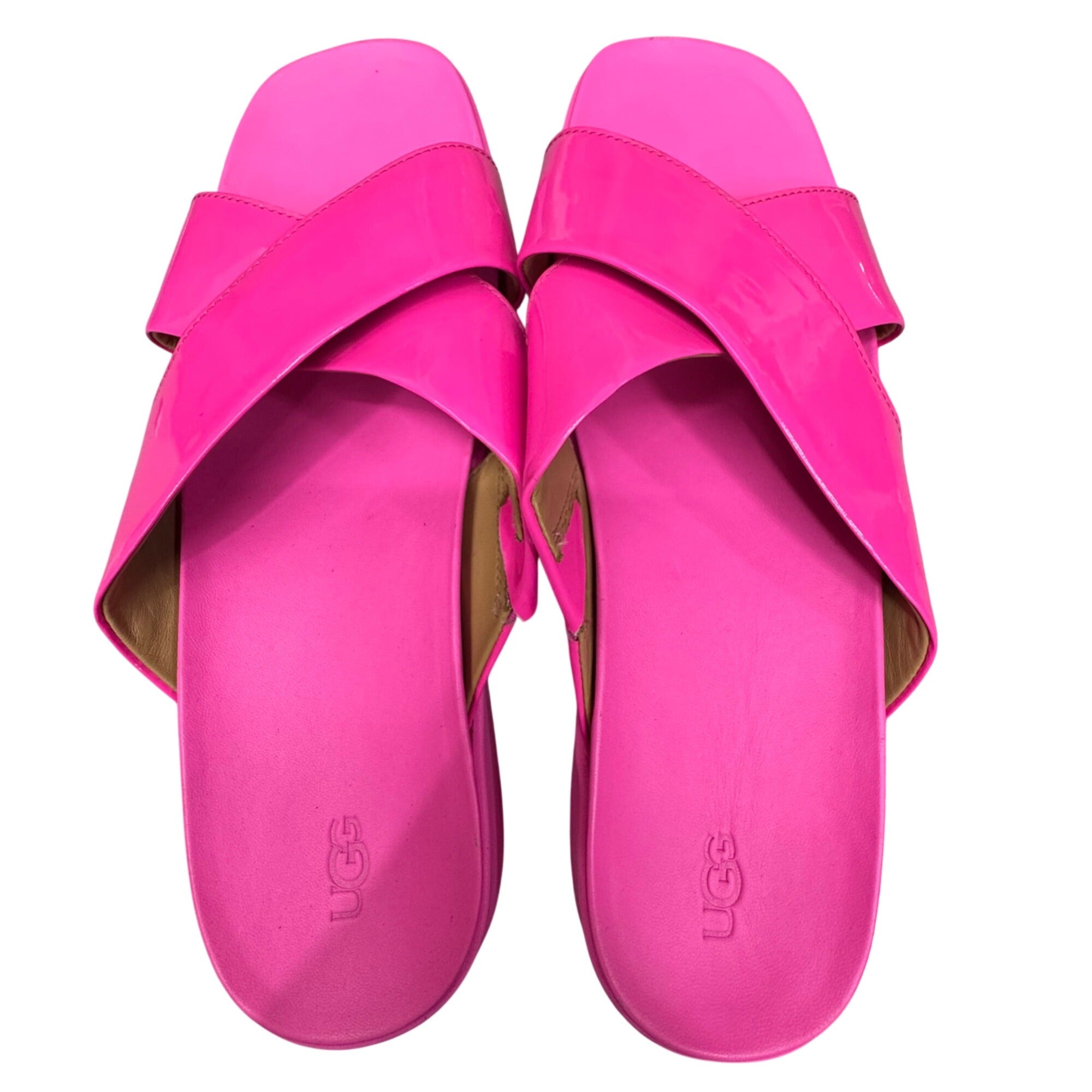 UGG Pink Patent Leather Slide Sandals Size 12 Womens Pool Beach Y2K Cruise NEW