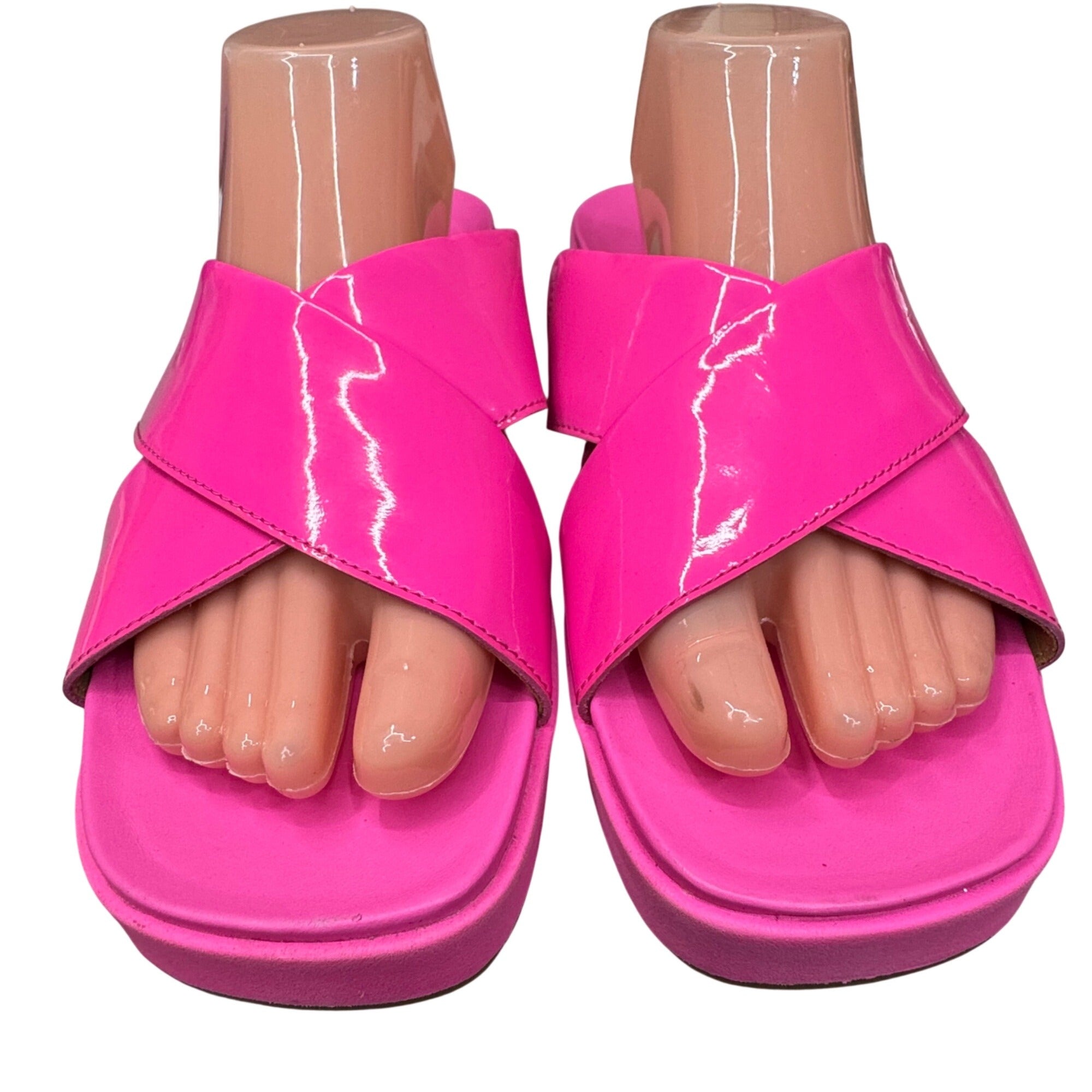 UGG Pink Patent Leather Slide Sandals Size 12 Womens Pool Beach Y2K Cruise NEW