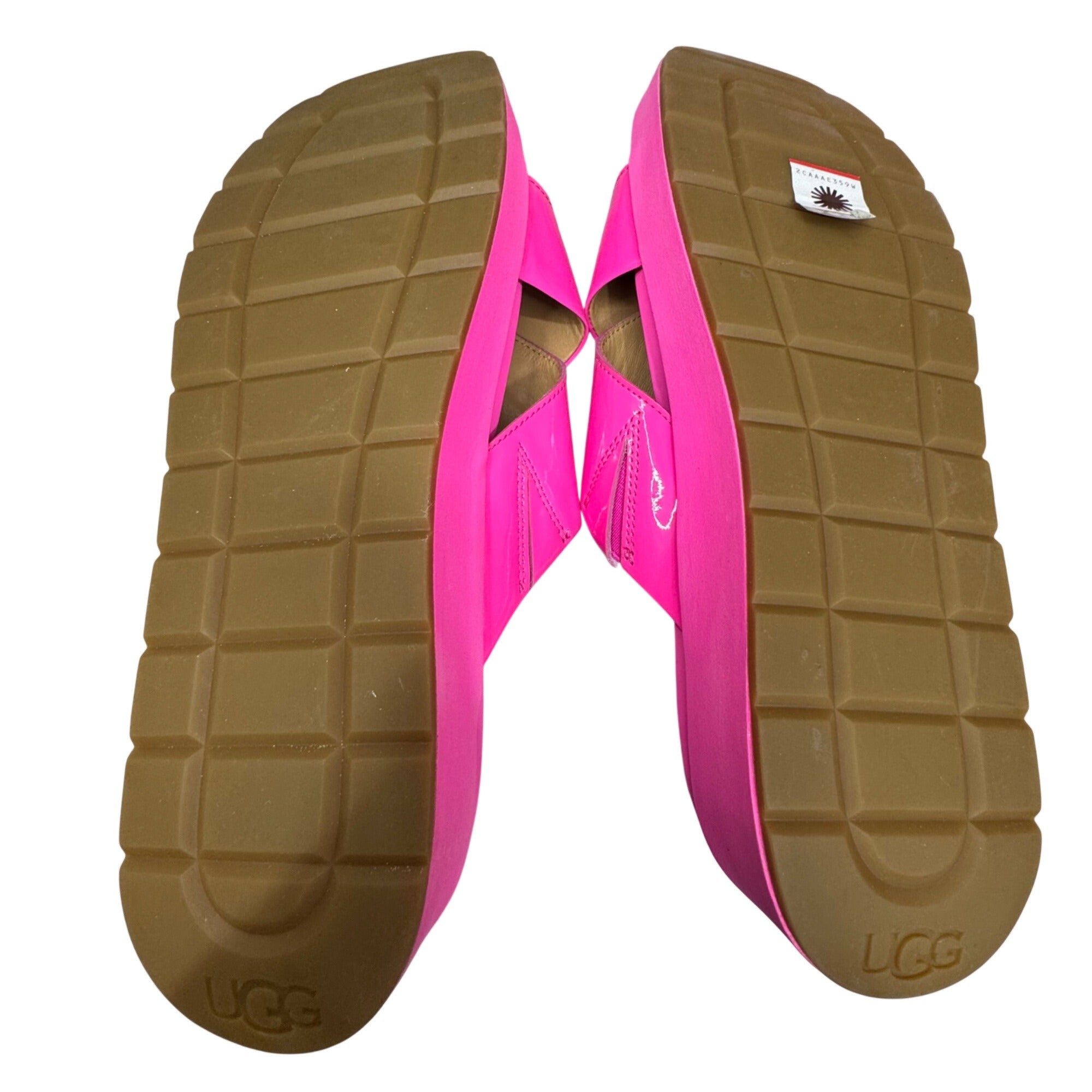 UGG Pink Patent Leather Slide Sandals Size 12 Womens Pool Beach Y2K Cruise NEW