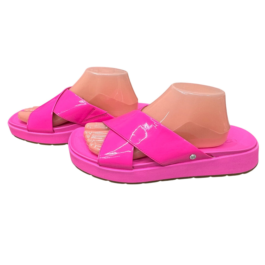 UGG Pink Patent Leather Slide Sandals Size 12 Womens Pool Beach Y2K Cruise NEW