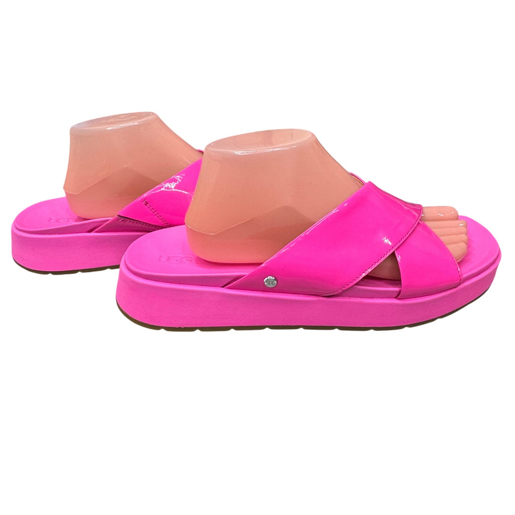 UGG Pink Patent Leather Slide Sandals Size 12 Womens Pool Beach Y2K Cruise NEW