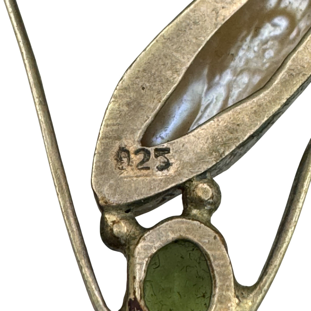 Abstract Sterling Silver Pendant Agate Baroque Pearl Peridot Garnet Artisan VTG