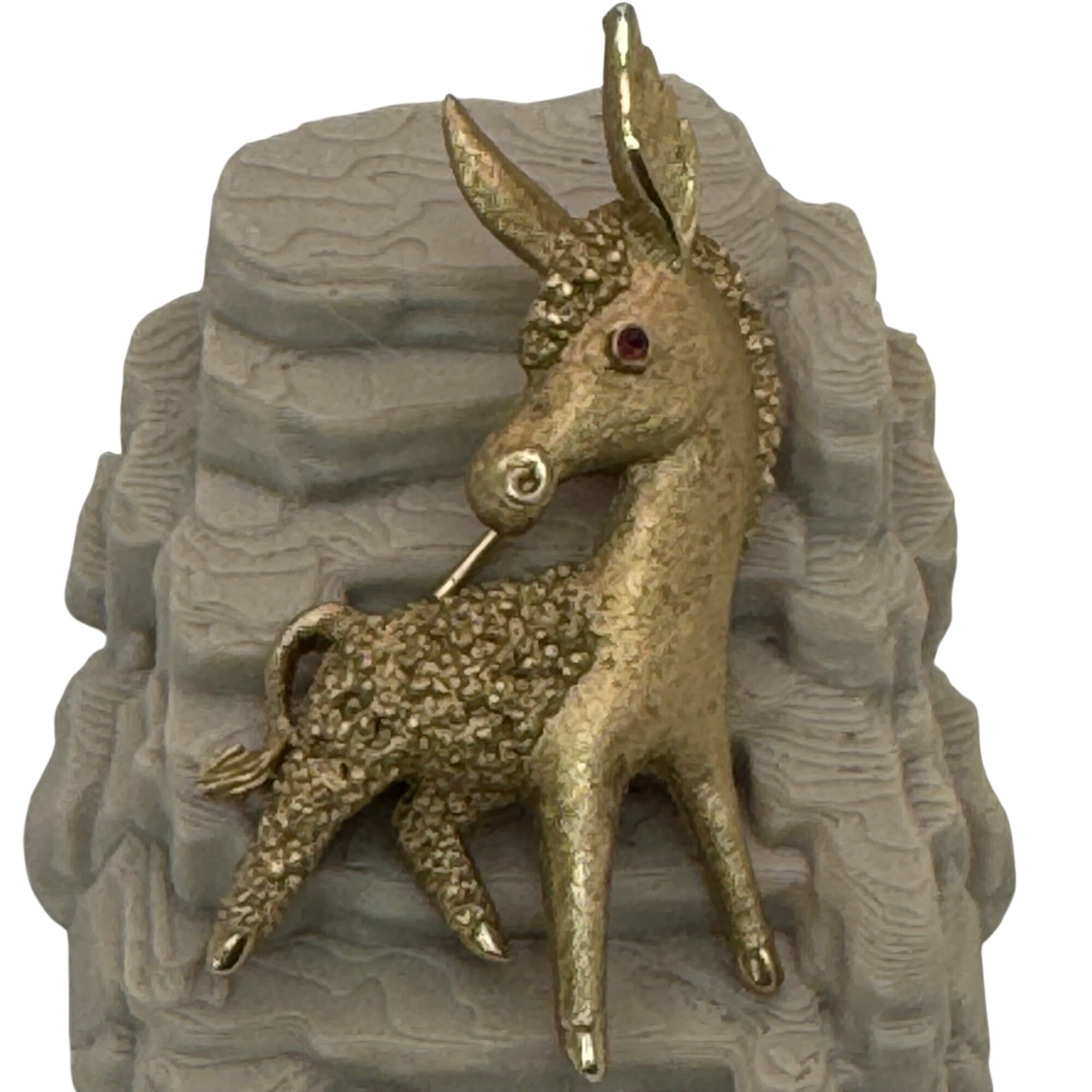 Trifari Donkey Brooch Gold-Tone Ruby Red Rhinestone Eyes 2" Vintage Burrow Mule