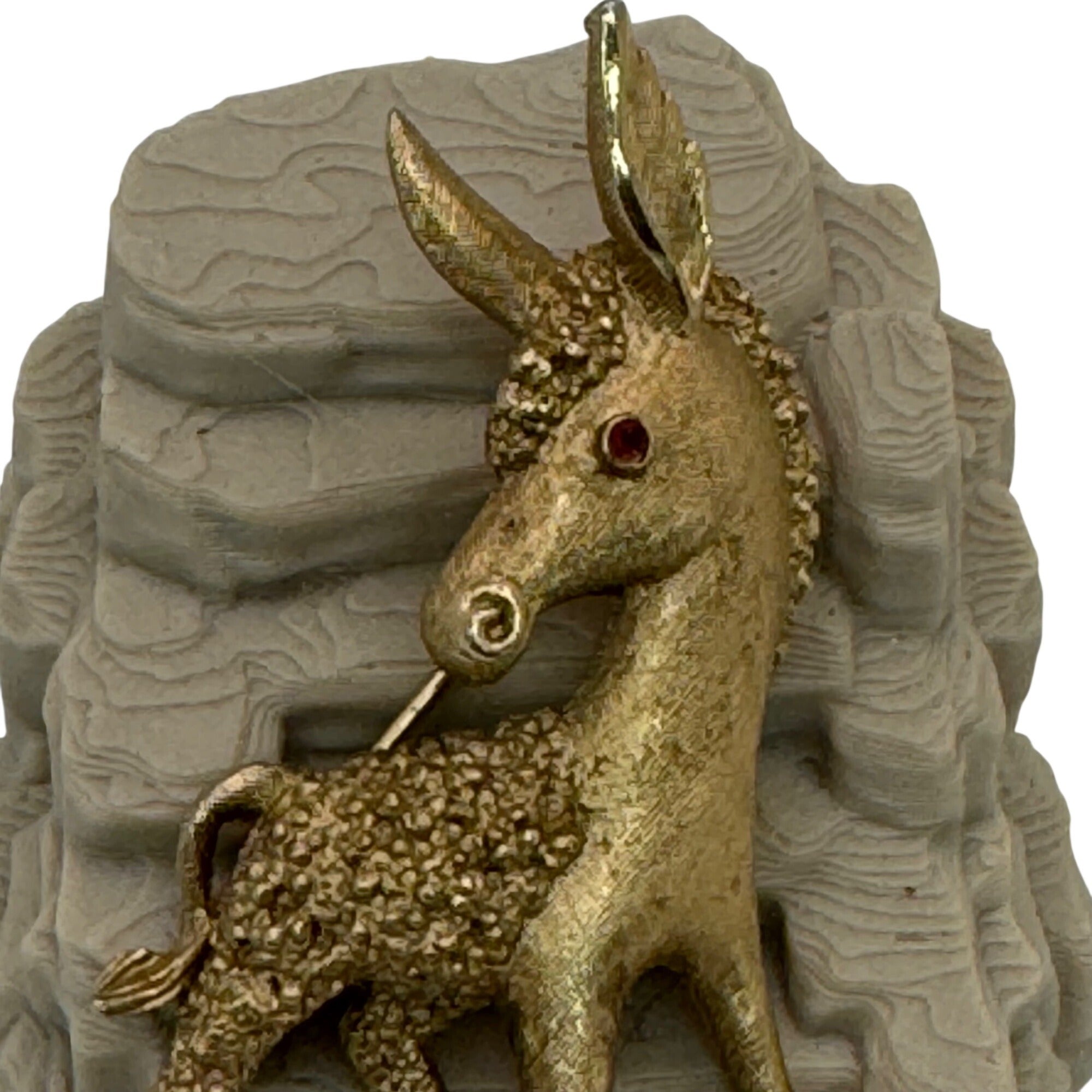 Trifari Donkey Brooch Gold-Tone Ruby Red Rhinestone Eyes 2" Vintage Burrow Mule