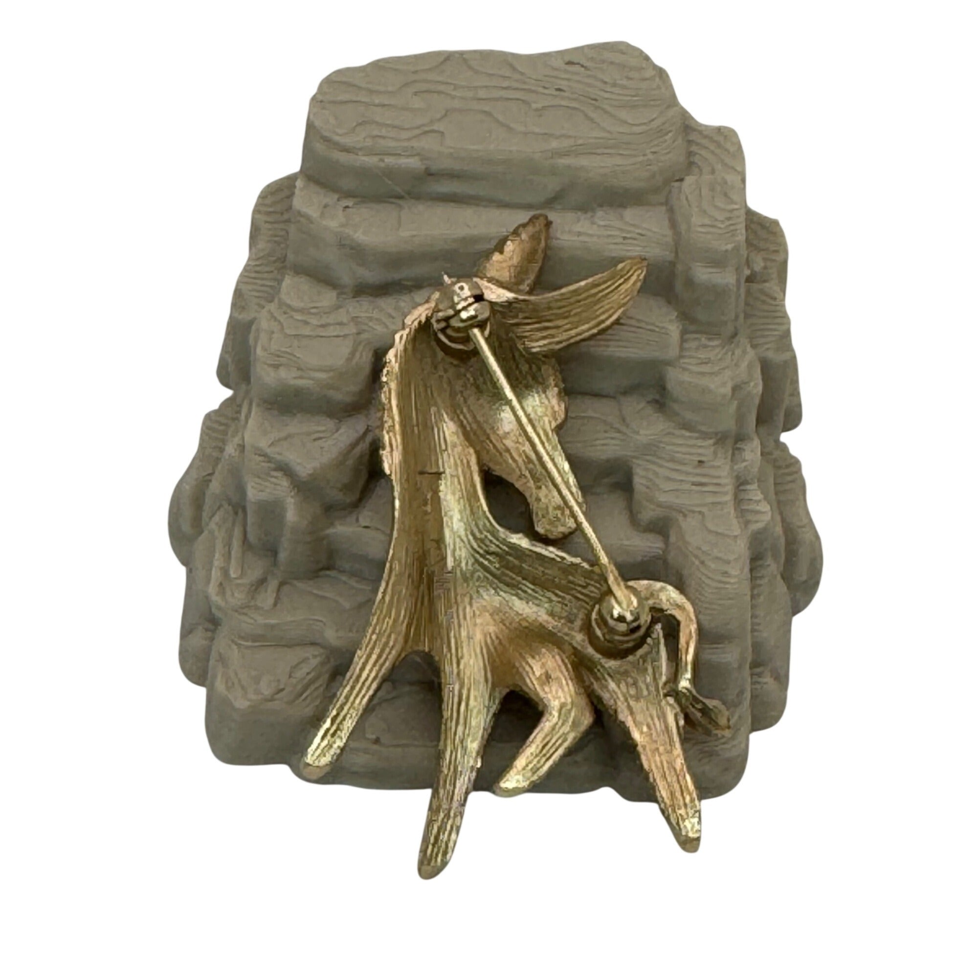 Trifari Donkey Brooch Gold-Tone Ruby Red Rhinestone Eyes 2" Vintage Burrow Mule