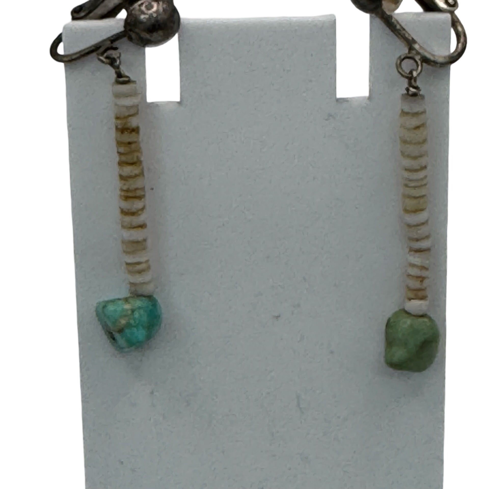 Vintage Native American Heishi Beaded Dangle Clip-On Earrings Turquoise Accents