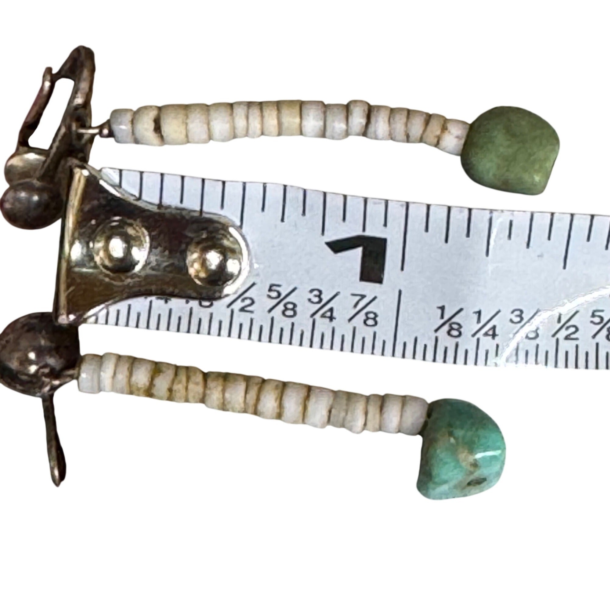 Vintage Native American Heishi Beaded Dangle Clip-On Earrings Turquoise Accents