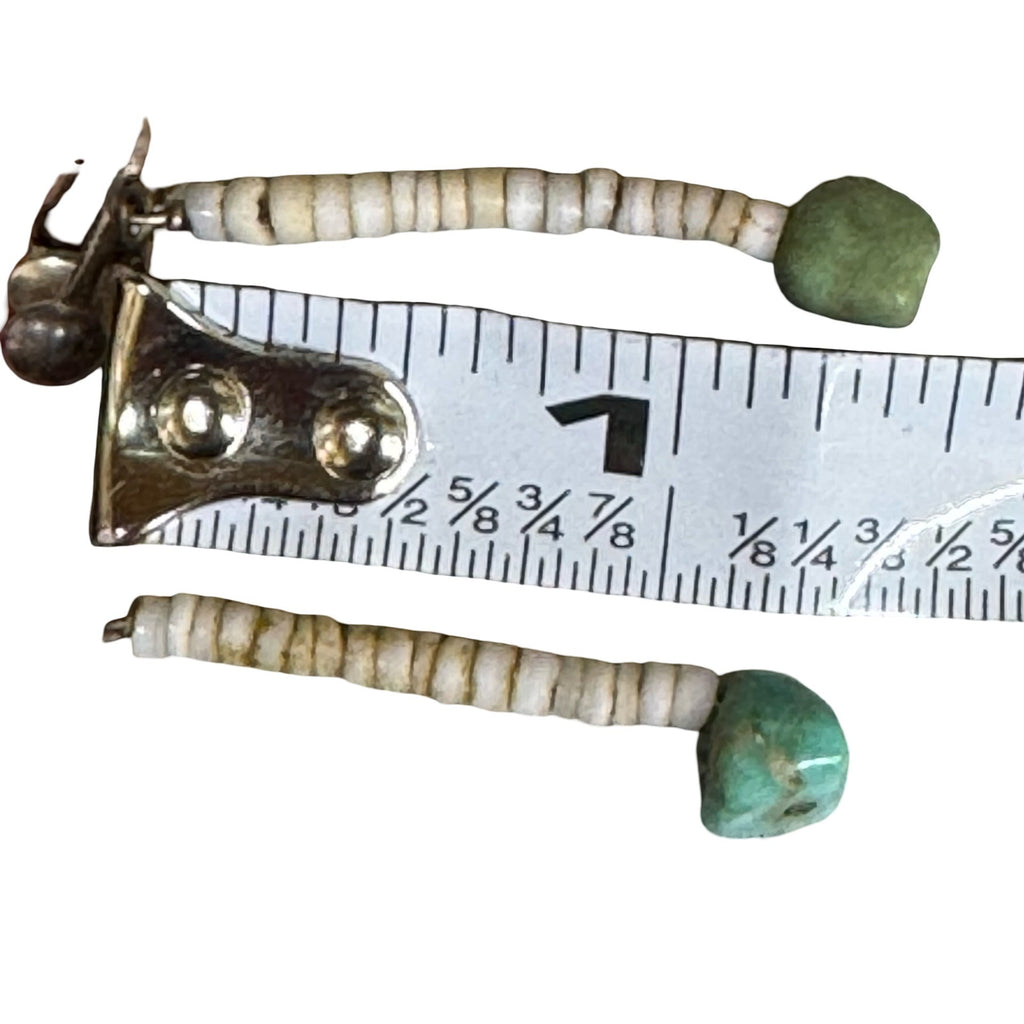 Vintage Native American Heishi Beaded Dangle Clip-On Earrings Turquoise Accents