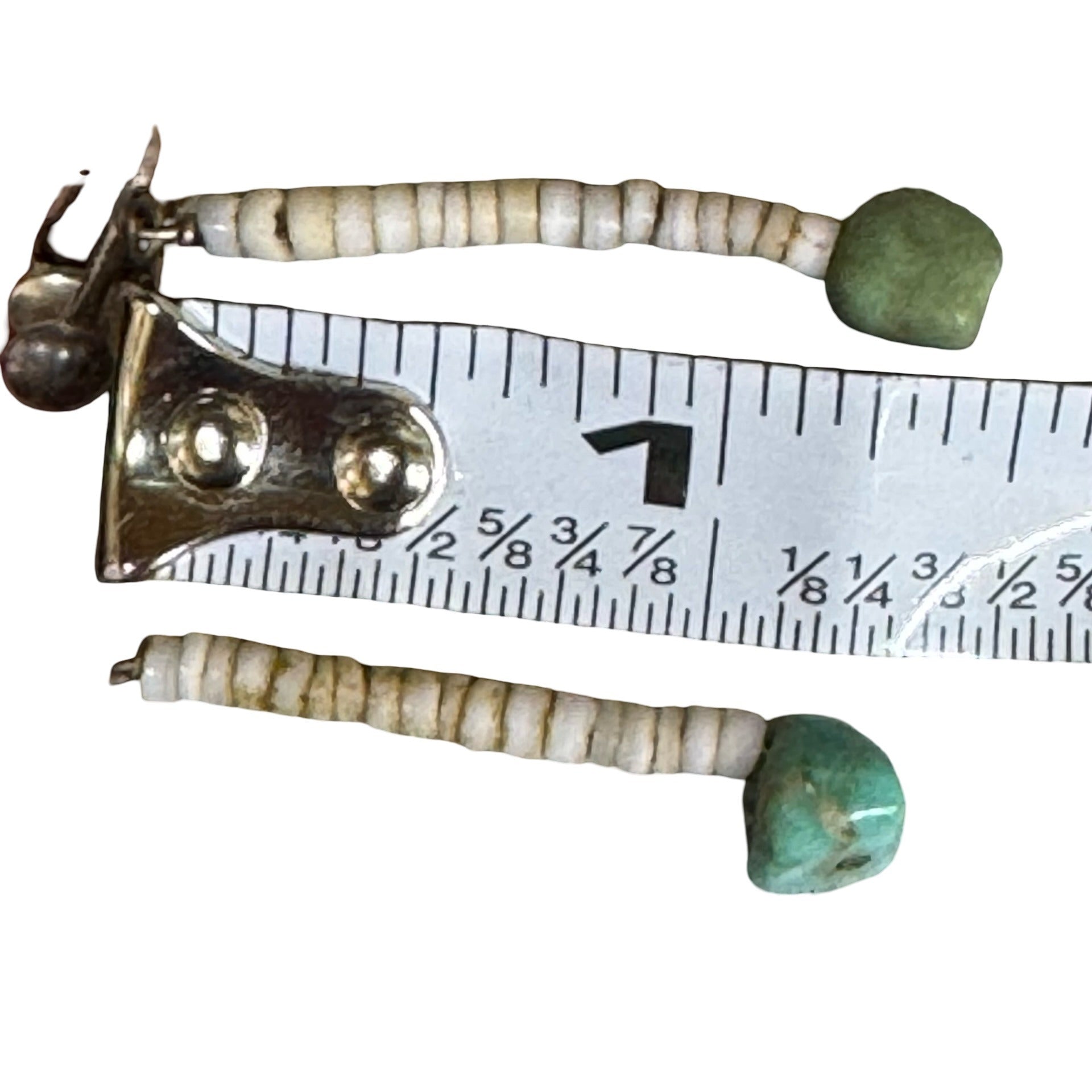 Vintage Native American Heishi Beaded Dangle Clip-On Earrings Turquoise Accents