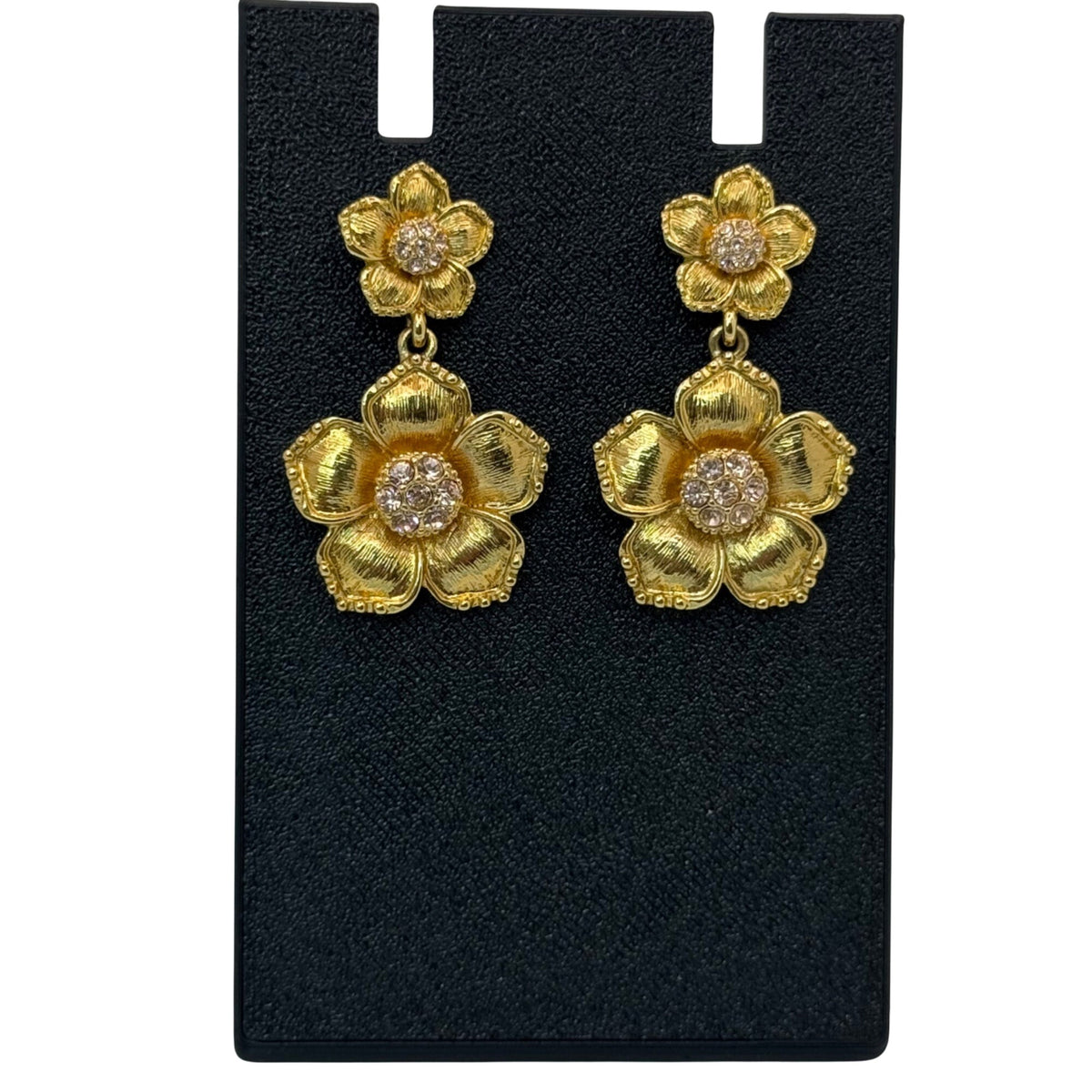 Kate Spade Flower Rhinestone Gold-Tone Crystal Drop Earrings Pierced Post Signed
