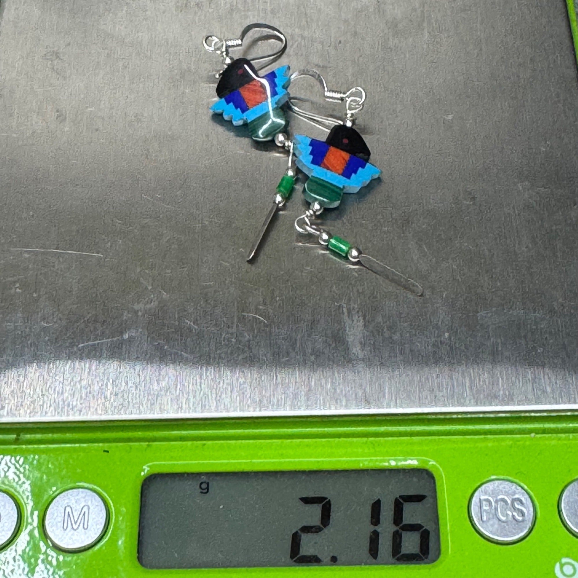 Vintage Thunderbird Dangle Earrings Sterling Silver Inlay Mosaic Turquoise Coral