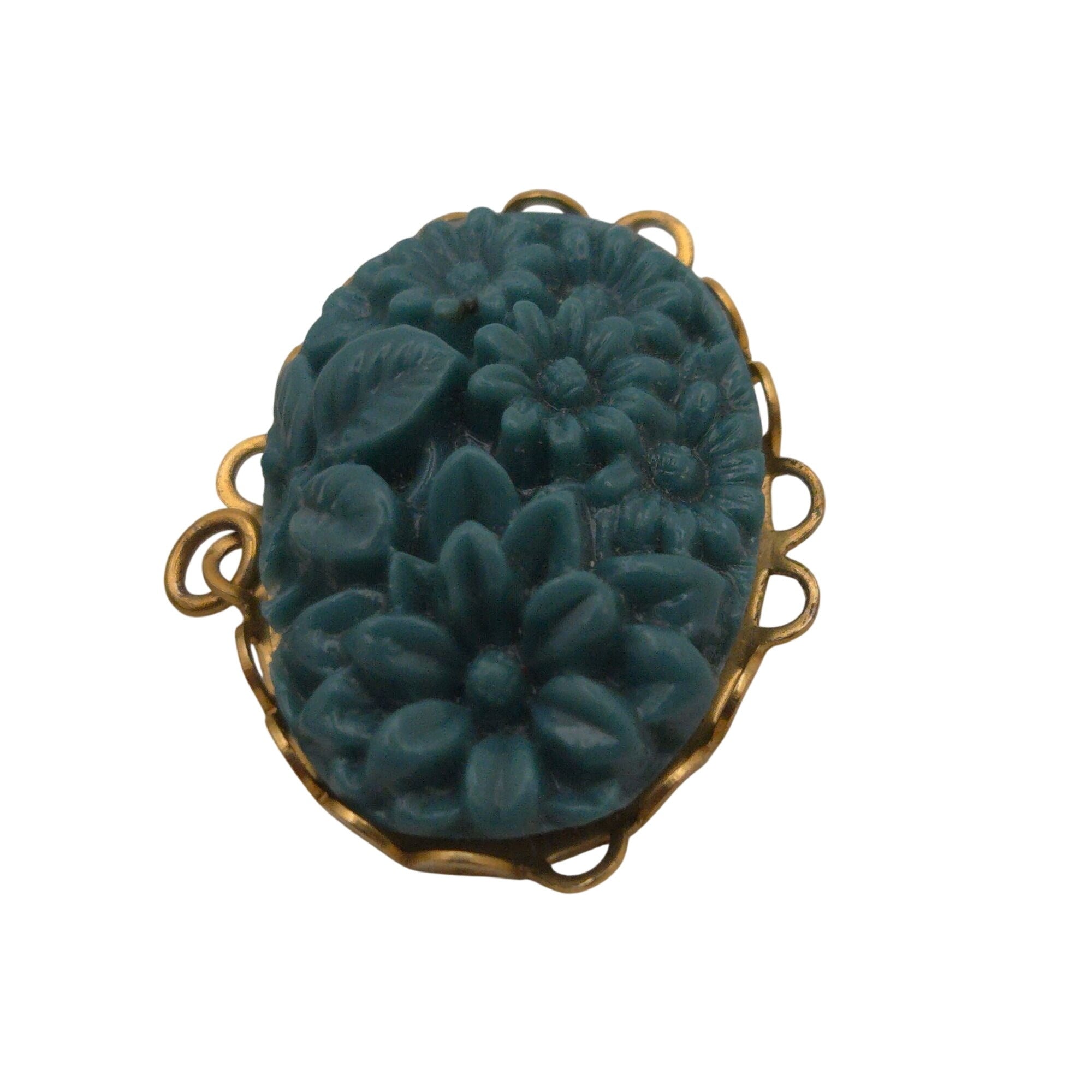 Vintage Oval Floral Cameo Connectors Celluloid Teal Blue Floral Set Of 3 Jewelry