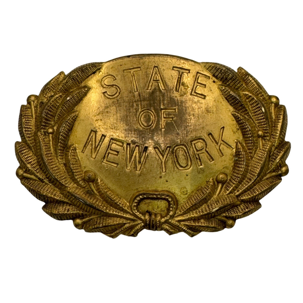Antique Brass State Of New York Badge Insignia By Braxmar NY 15.81g Oval Laurel