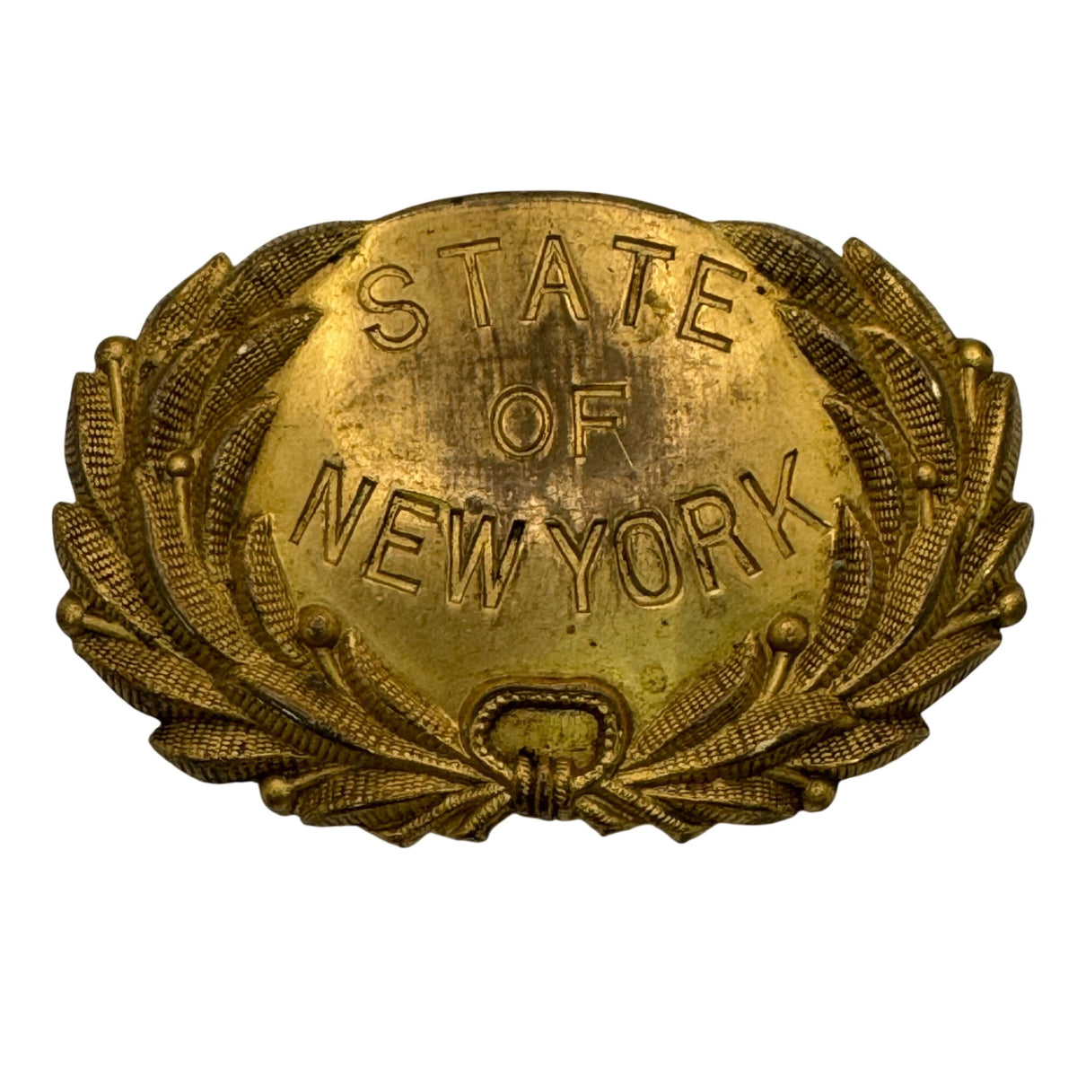 Antique Brass State Of New York Badge Insignia By Braxmar NY 15.81g Oval Laurel