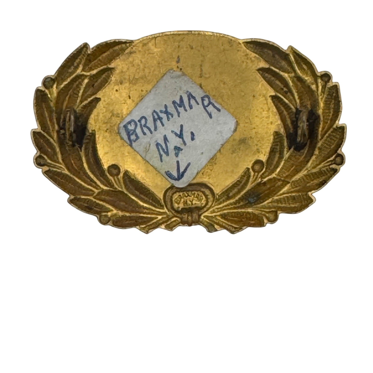 Antique Brass State Of New York Badge Insignia By Braxmar NY 15.81g Oval Laurel