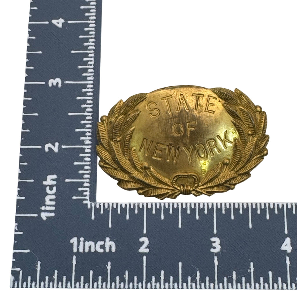 Antique Brass State Of New York Badge Insignia By Braxmar NY 15.81g Oval Laurel