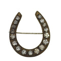 Antique Victorian Horseshoe Rhinestone Brooch Pin Brass Clear Rhinestones 1.5"