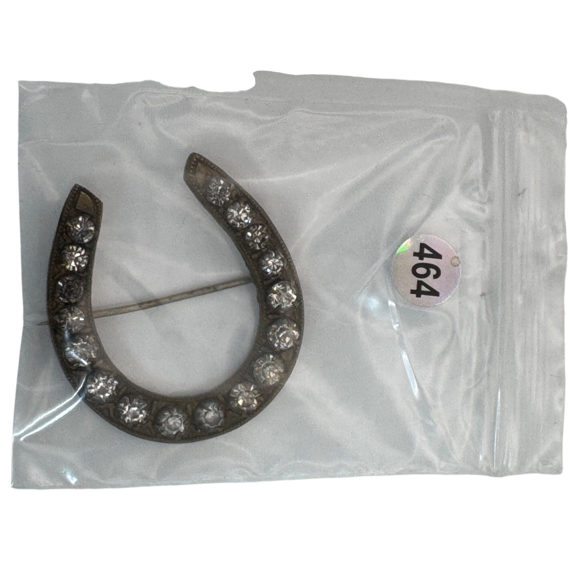Antique Victorian Horseshoe Rhinestone Brooch Pin Brass Clear Rhinestones 1.5"