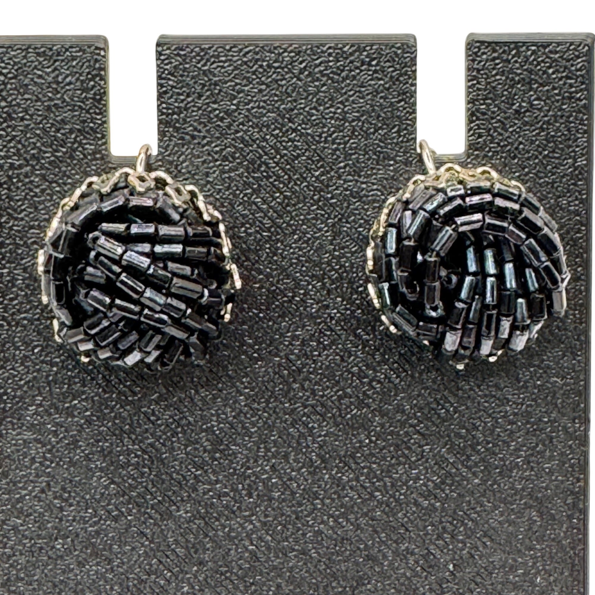 Vintage Miriam Haskell Black Beaded Clip-On Screw Back Earrings Signed Art Deco