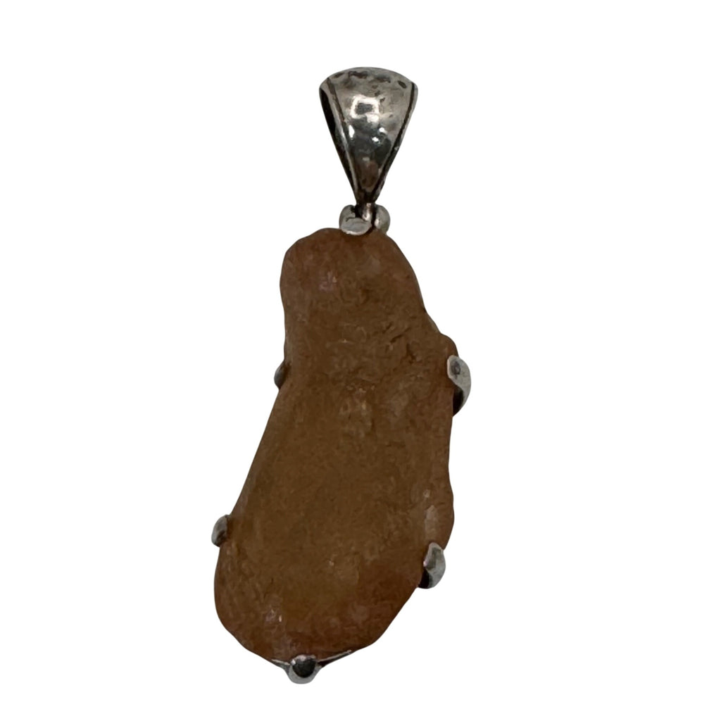 Raw Amber ? Stone Pendant Sterling Silver Setting Rustic Brown 1.25” Shukra Mani