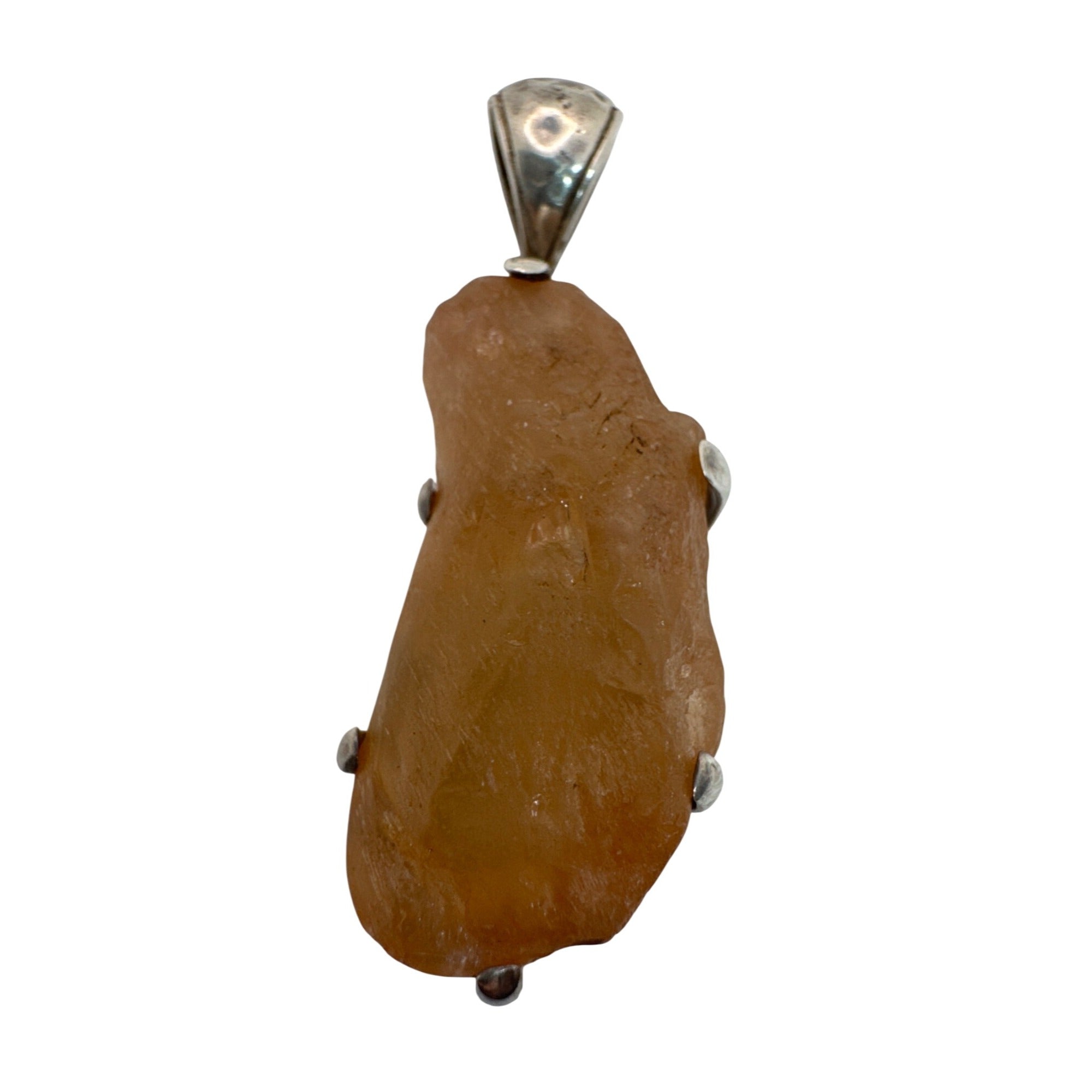 Raw Amber ? Stone Pendant Sterling Silver Setting Rustic Brown 1.25” Shukra Mani