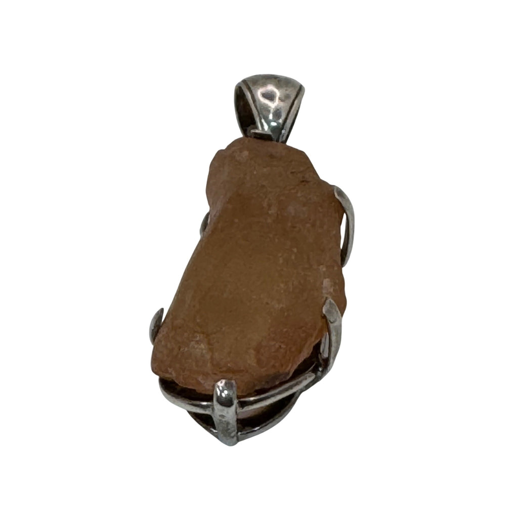 Raw Amber ? Stone Pendant Sterling Silver Setting Rustic Brown 1.25” Shukra Mani