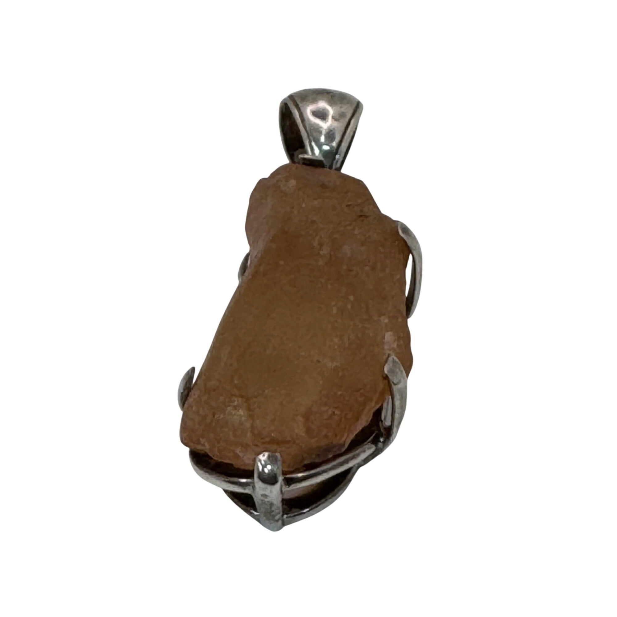 Raw Amber ? Stone Pendant Sterling Silver Setting Rustic Brown 1.25” Shukra Mani