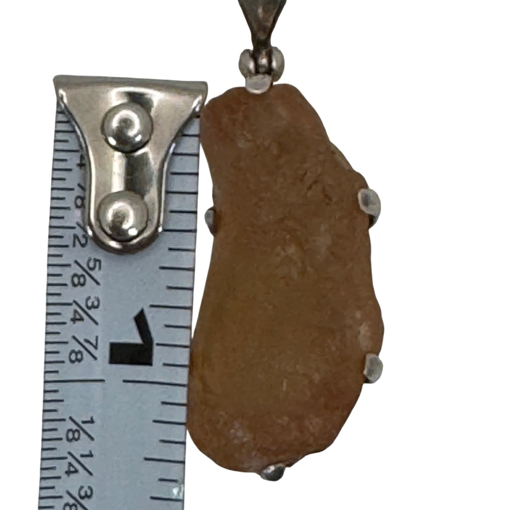 Raw Amber ? Stone Pendant Sterling Silver Setting Rustic Brown 1.25” Shukra Mani