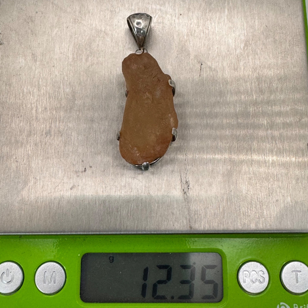 Raw Amber ? Stone Pendant Sterling Silver Setting Rustic Brown 1.25” Shukra Mani