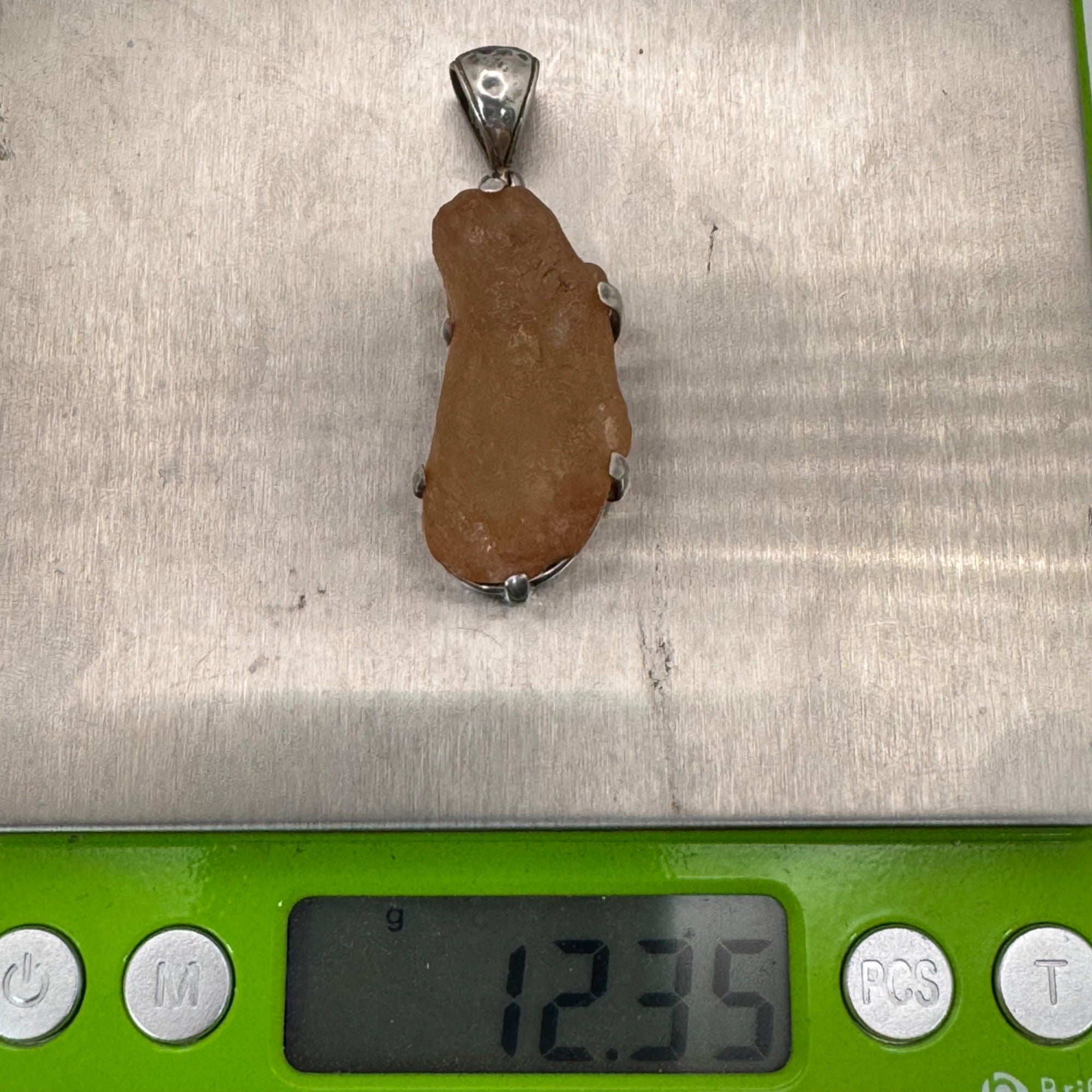 Raw Amber ? Stone Pendant Sterling Silver Setting Rustic Brown 1.25” Shukra Mani