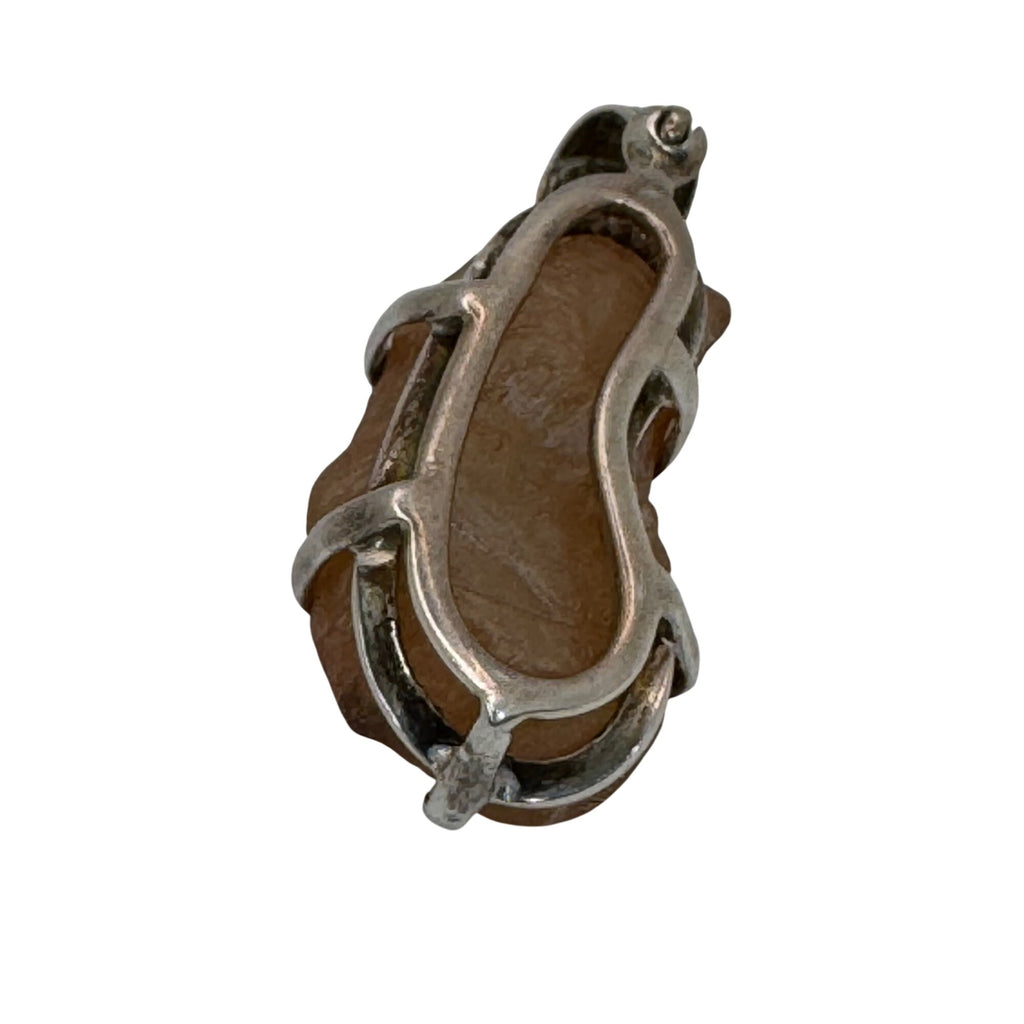 Raw Amber ? Stone Pendant Sterling Silver Setting Rustic Brown 1.25” Shukra Mani