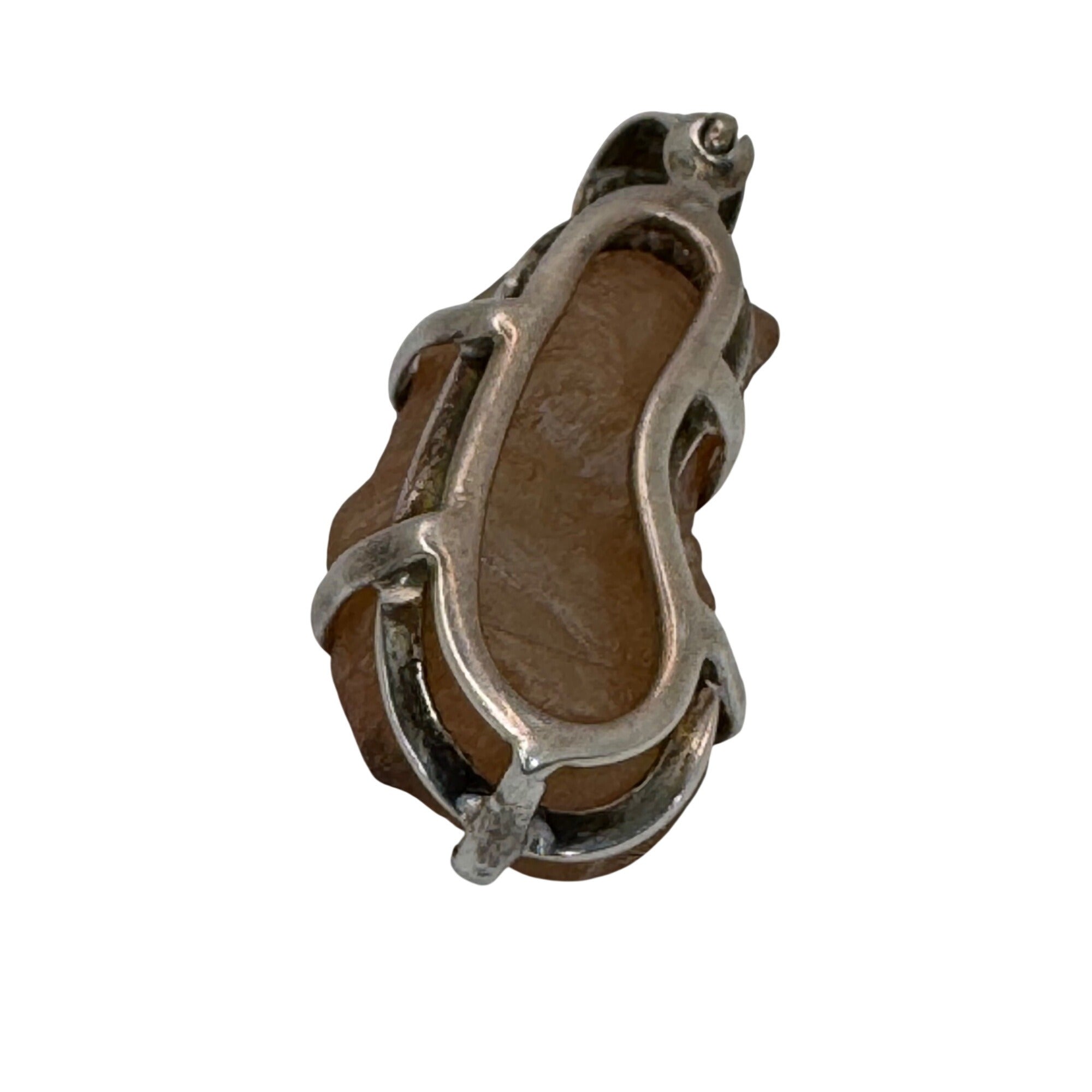 Raw Amber ? Stone Pendant Sterling Silver Setting Rustic Brown 1.25” Shukra Mani