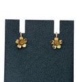 Antique Flower Screw Back Earrings Amber Glass Center Vintage Sterling Silver