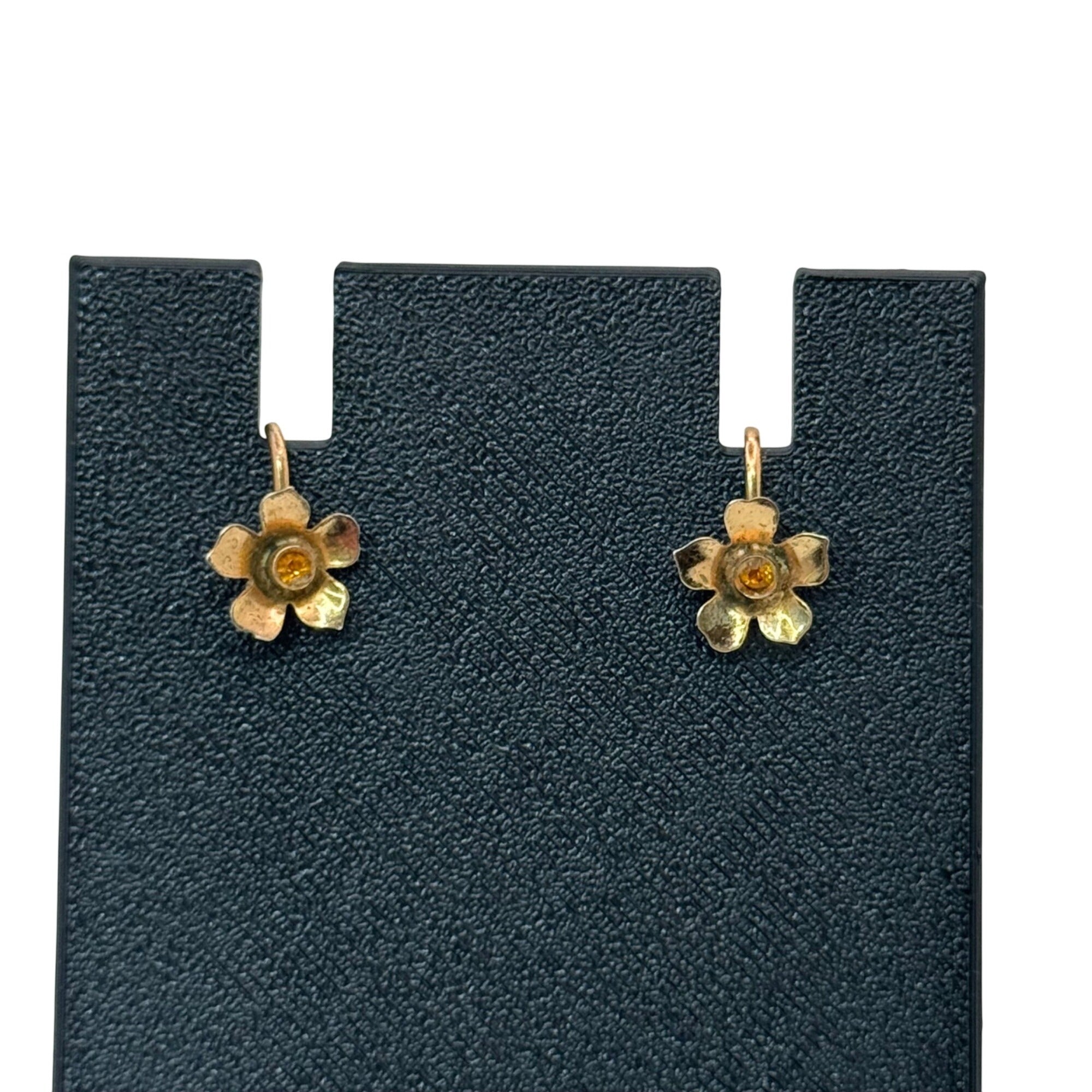 Antique Flower Screw Back Earrings Amber Glass Center Vintage Sterling Silver