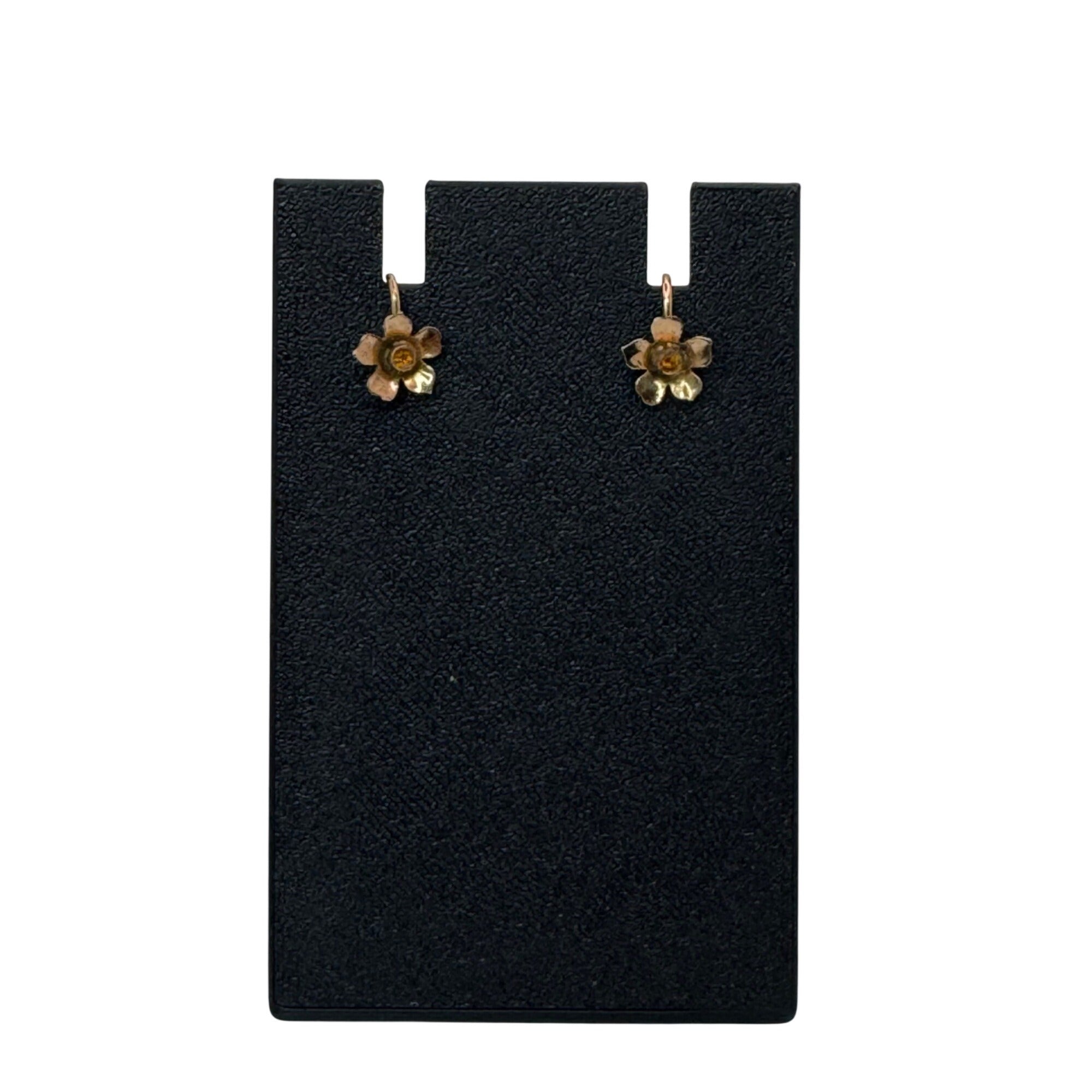 Antique Flower Screw Back Earrings Amber Glass Center Vintage Sterling Silver