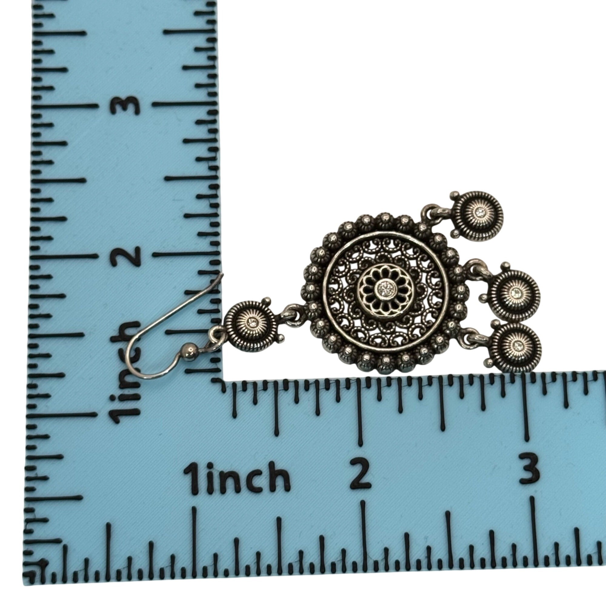 Brighton Medallion Statement Set SilverTone Mandala Necklace Drop Earrings Pouch