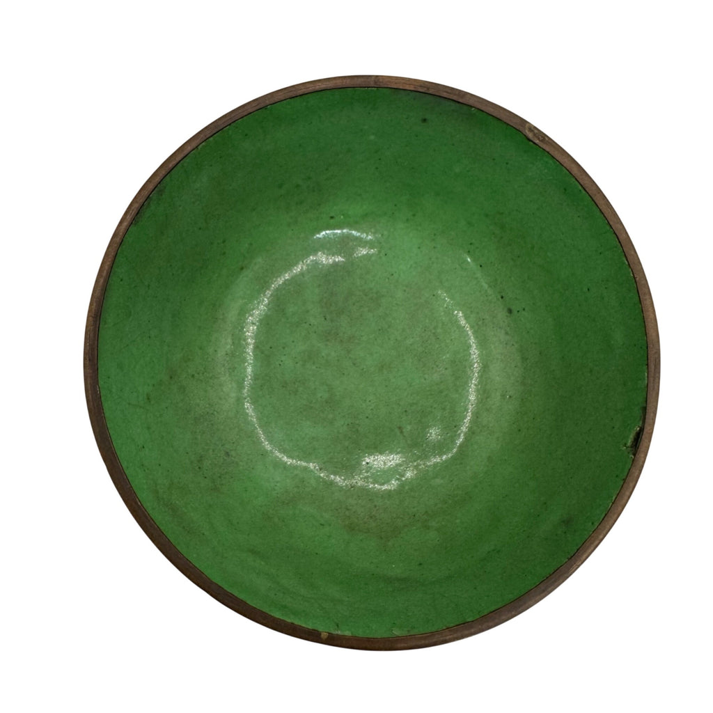 Vintage Cloisonné Bowl Jewelry Trinket Dish Floral Motif & Green Signed China 4"