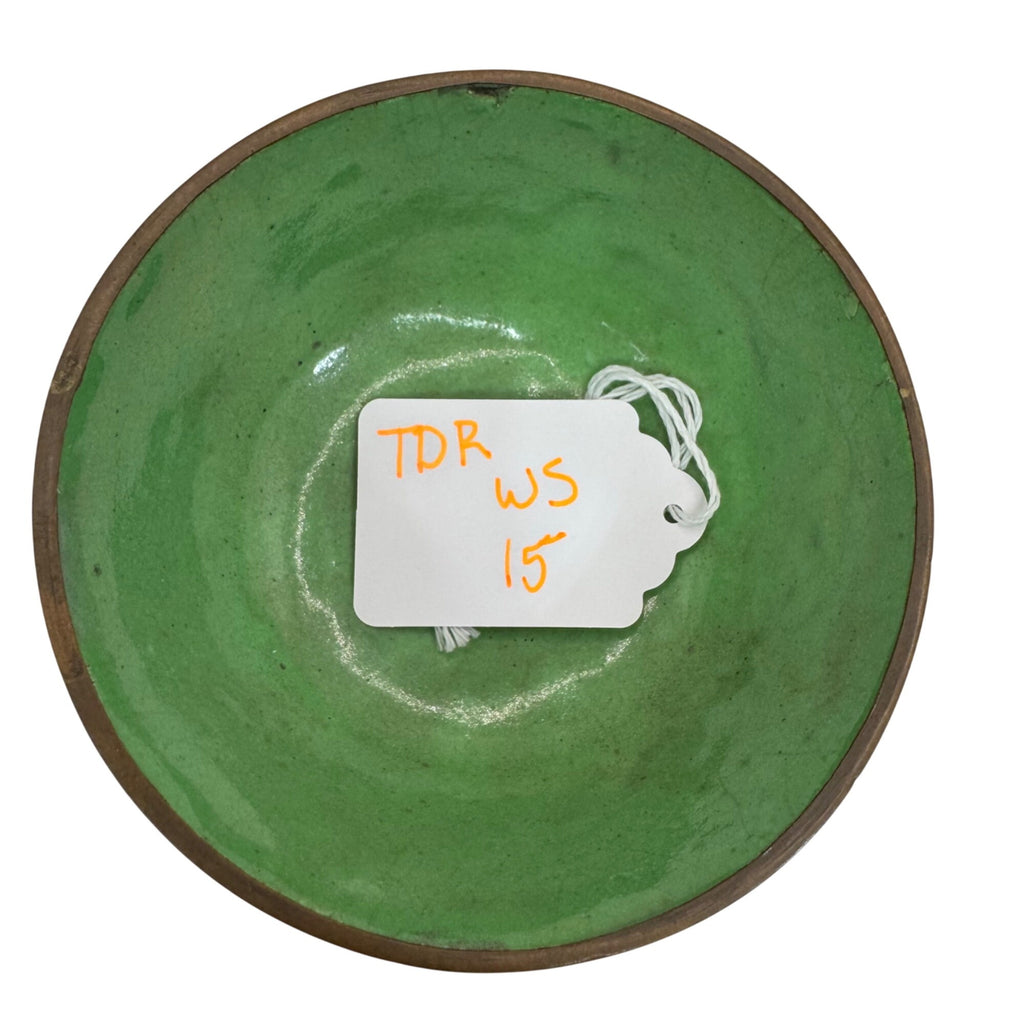 Vintage Cloisonné Bowl Jewelry Trinket Dish Floral Motif & Green Signed China 4"