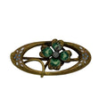 Antique 10k Gold Brooch Green Enamel Lucky Four Leaf Clover Oval 1.5" Victorian