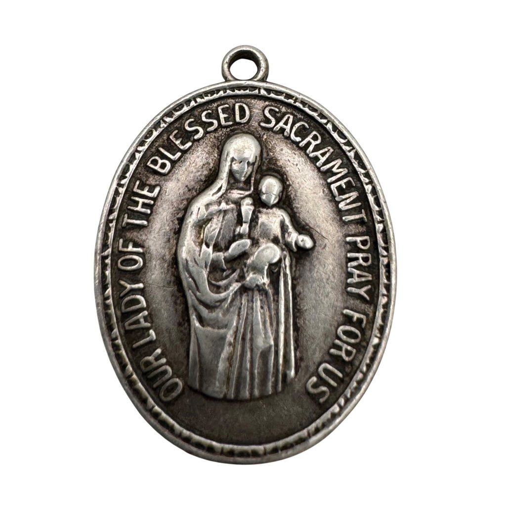 Our Lady Of The Blessed Sacrament Succour Sterling Silver Medal Pendant 1" Oval