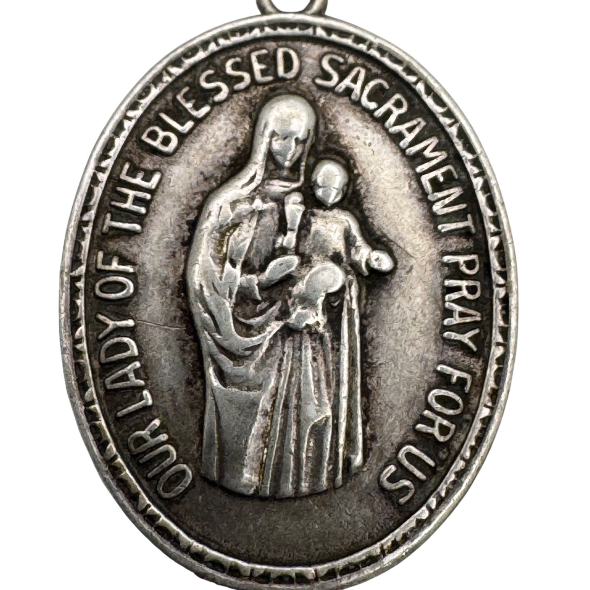 Our Lady Of The Blessed Sacrament Succour Sterling Silver Medal Pendant 1" Oval