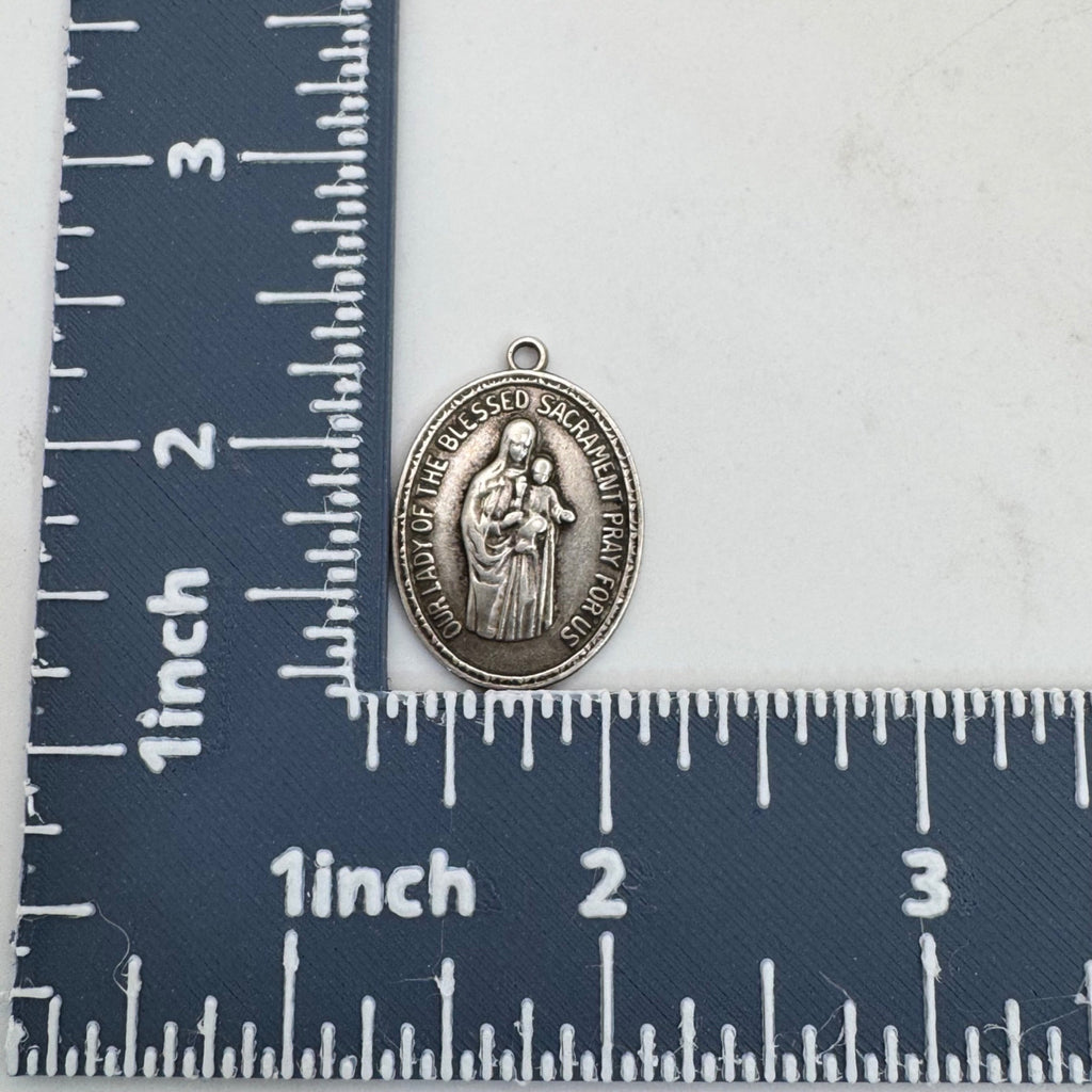 Our Lady Of The Blessed Sacrament Succour Sterling Silver Medal Pendant 1" Oval