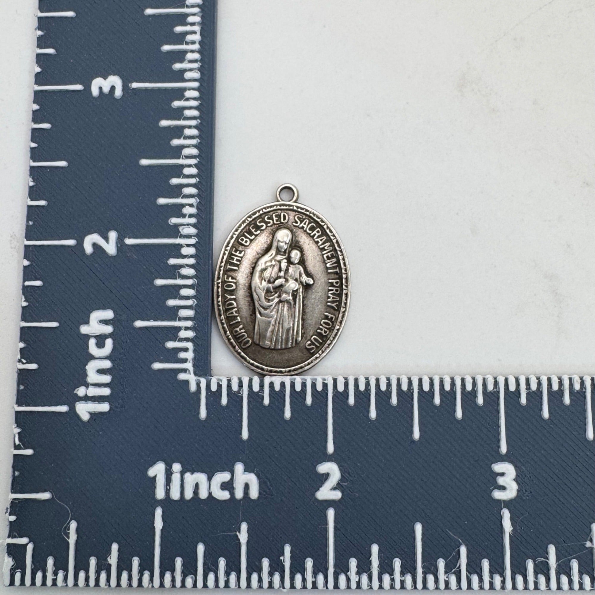 Our Lady Of The Blessed Sacrament Succour Sterling Silver Medal Pendant 1" Oval