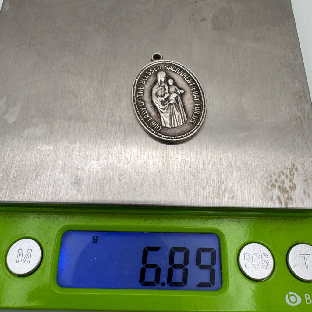 Our Lady Of The Blessed Sacrament Succour Sterling Silver Medal Pendant 1" Oval