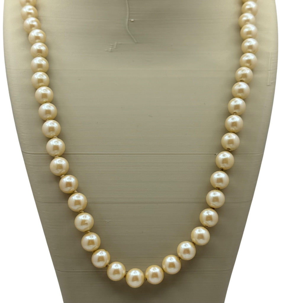 14k Gold Clasp Pearl Necklace Vintage Faux Classic Prom Wedding 22" White Beads