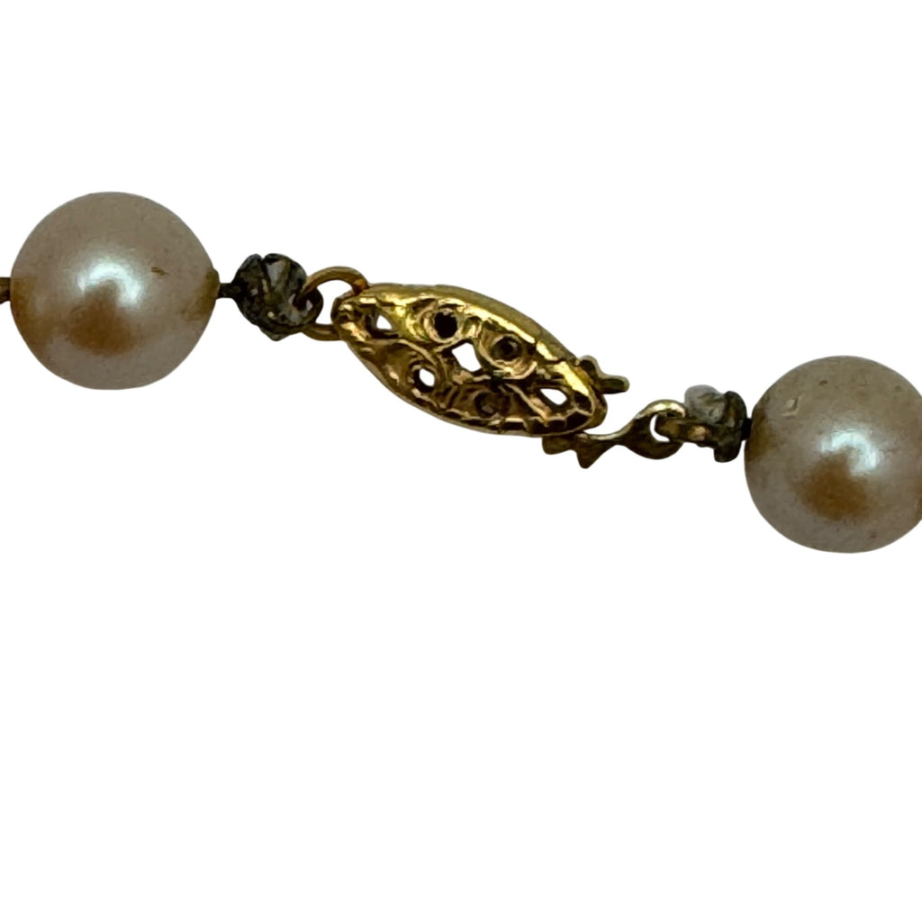 14k Gold Clasp Pearl Necklace Vintage Faux Classic Prom Wedding 22" White Beads